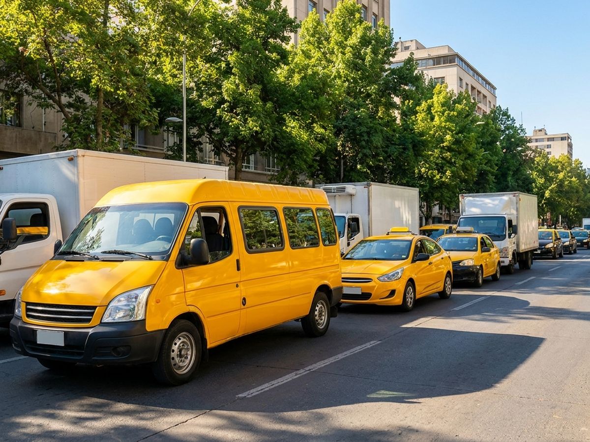 Taxi, colectivo y furgón escolar